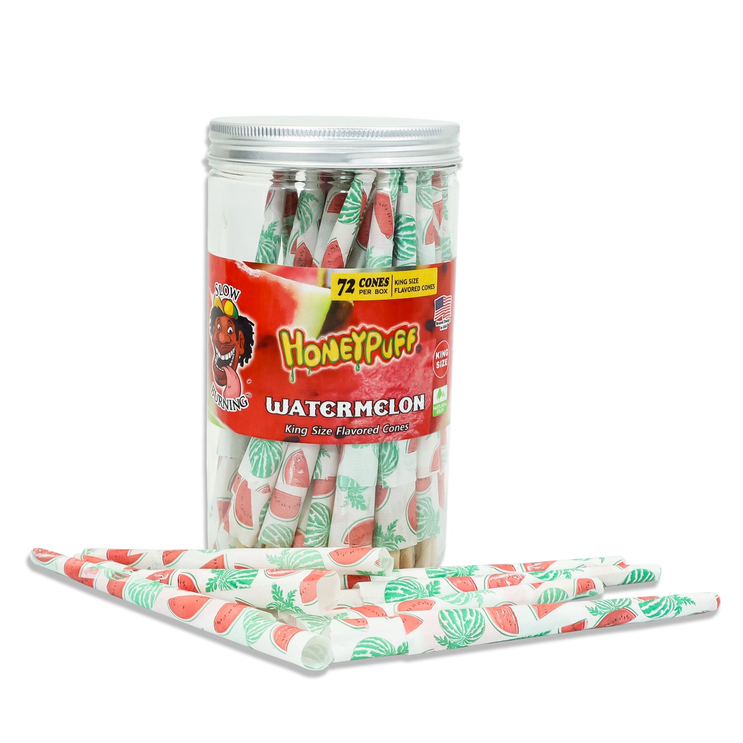 HONEYPUFF Watermelon Flavor Pre Rolled Cones, King Size Pre Rolled Rolling Paper with Tips, Slow Burning Papers (72 PCS)