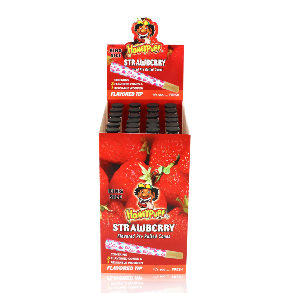 HONEYPUFF Strawberry Flavors Pre Rolled Cones With Wood Tips, King Size Rolling Paper & Glass Cigarette Holder Slow Burning Rolling Cones