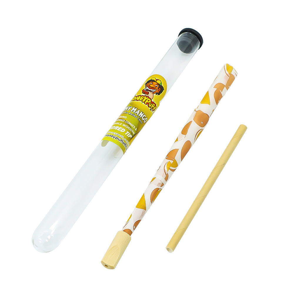 HONEYPUFF Mango Flavors Pre Rolled Cones With Wood Tips, King Size Rolling Paper & Glass Cigarette Holder Slow Burning Rolling Cones