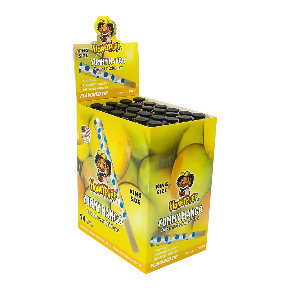HONEYPUFF Mango Flavors Pre Rolled Cones With Wood Tips, King Size Rolling Paper & Glass Cigarette Holder Slow Burning Rolling Cones