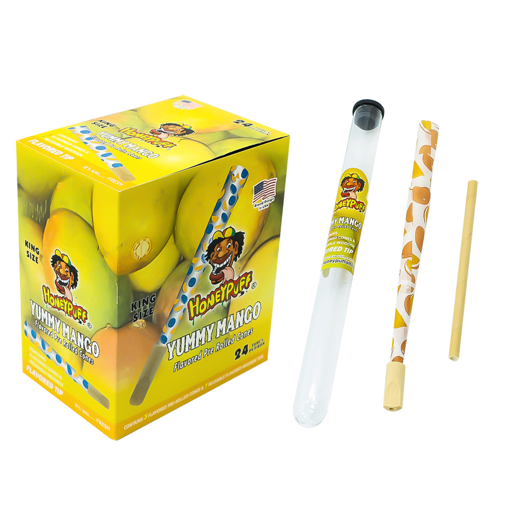 HONEYPUFF Mango Flavors Pre Rolled Cones With Wood Tips, King Size Rolling Paper & Glass Cigarette Holder Slow Burning Rolling Cones