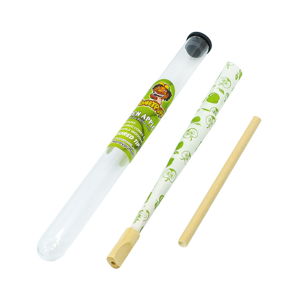 HONEYPUFF Green Apple Flavors Pre Rolled Cones With Wood Tips, King Size Rolling Paper & Glass Cigarette Holder Slow Burning Rolling Cones