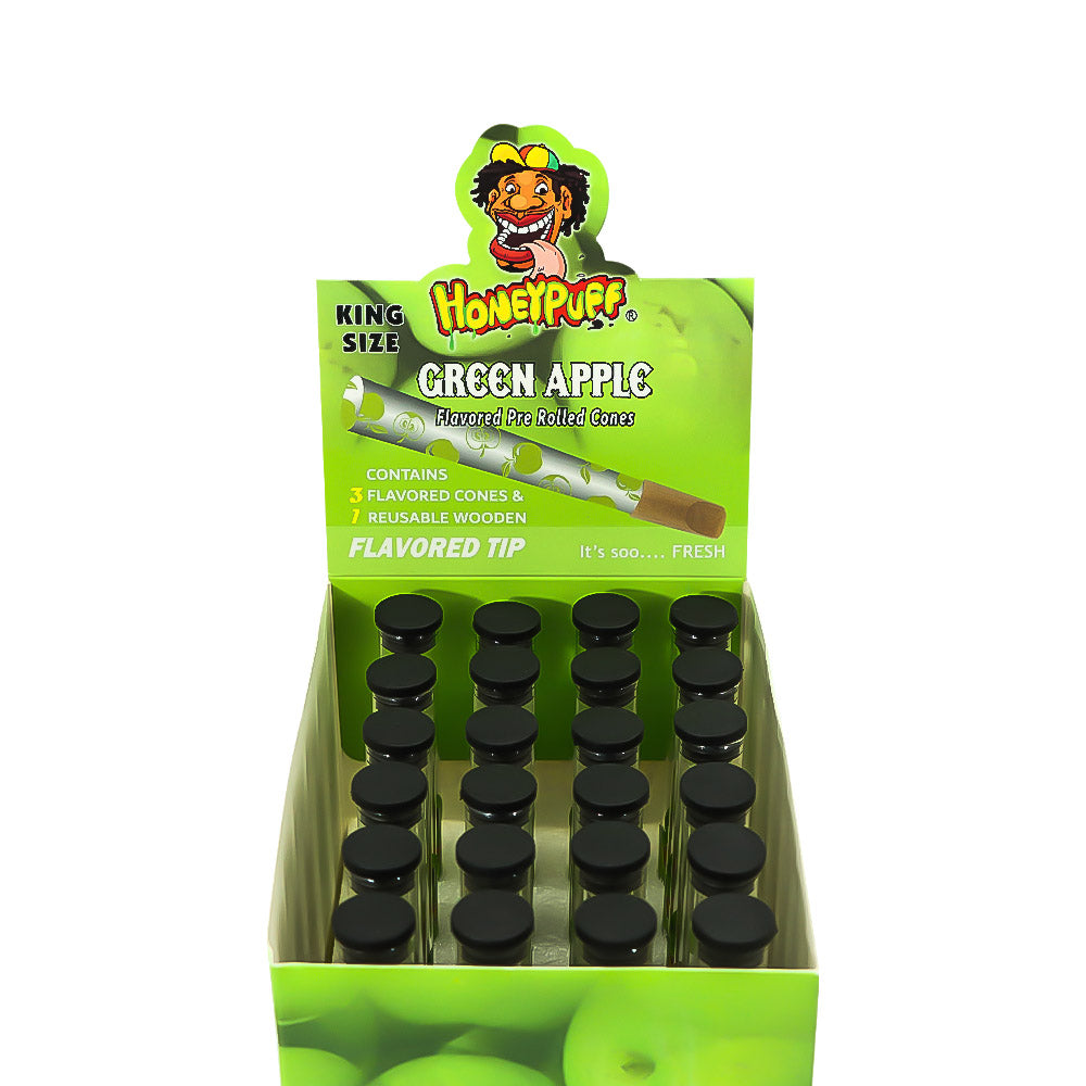 HONEYPUFF Green Apple Flavors Pre Rolled Cones With Wood Tips, King Size Rolling Paper & Glass Cigarette Holder Slow Burning Rolling Cones