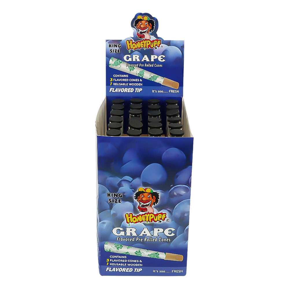 HONEYPUFF Grape Flavors Pre Rolled Cones With Wood Tips, King Size Rolling Paper & Glass Cigarette Holder Slow Burning Rolling Cones