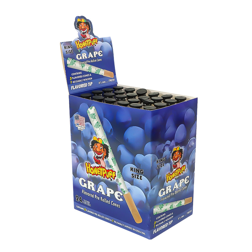 HONEYPUFF Grape Flavors Pre Rolled Cones With Wood Tips, King Size Rolling Paper & Glass Cigarette Holder Slow Burning Rolling Cones