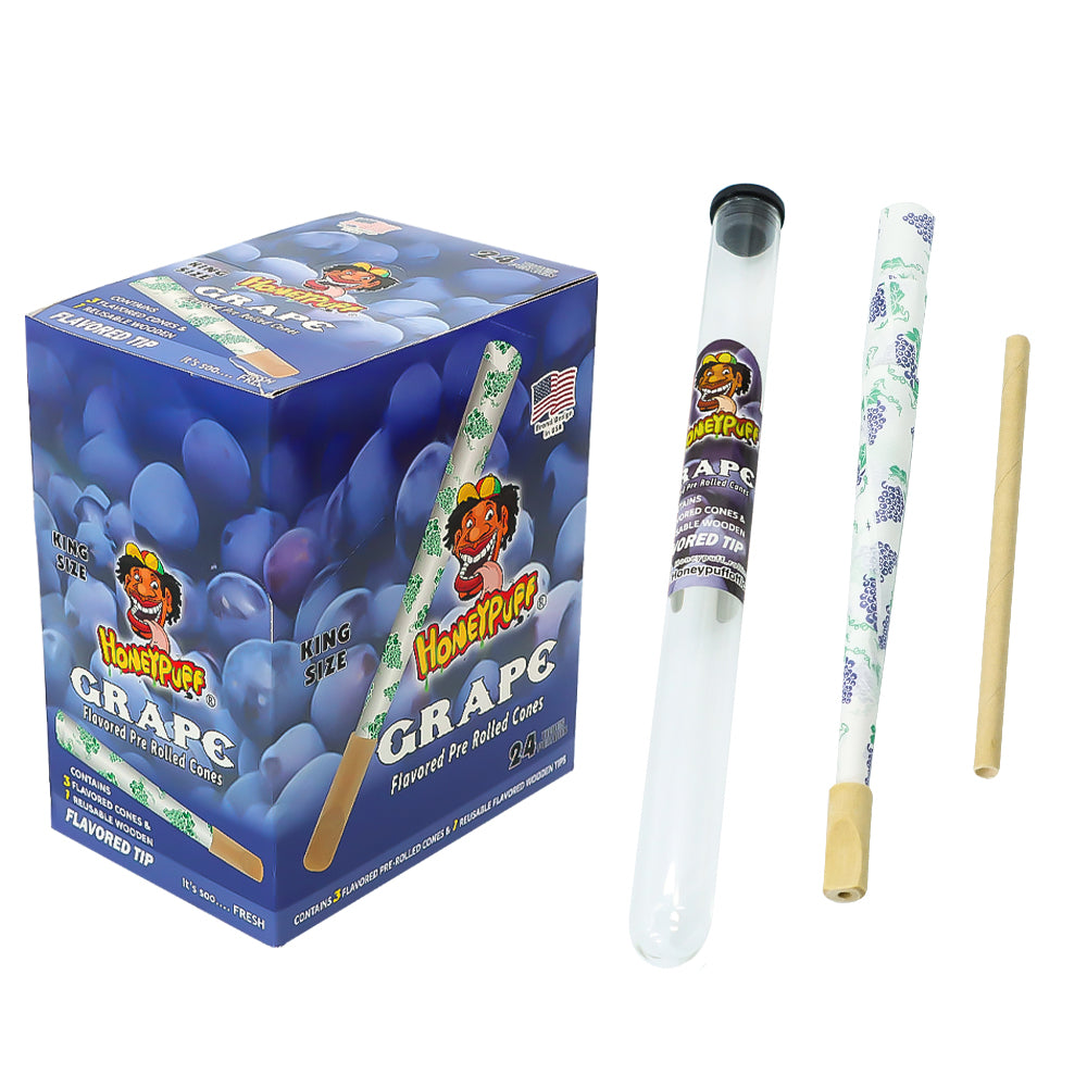 HONEYPUFF Grape Flavors Pre Rolled Cones With Wood Tips, King Size Rolling Paper & Glass Cigarette Holder Slow Burning Rolling Cones