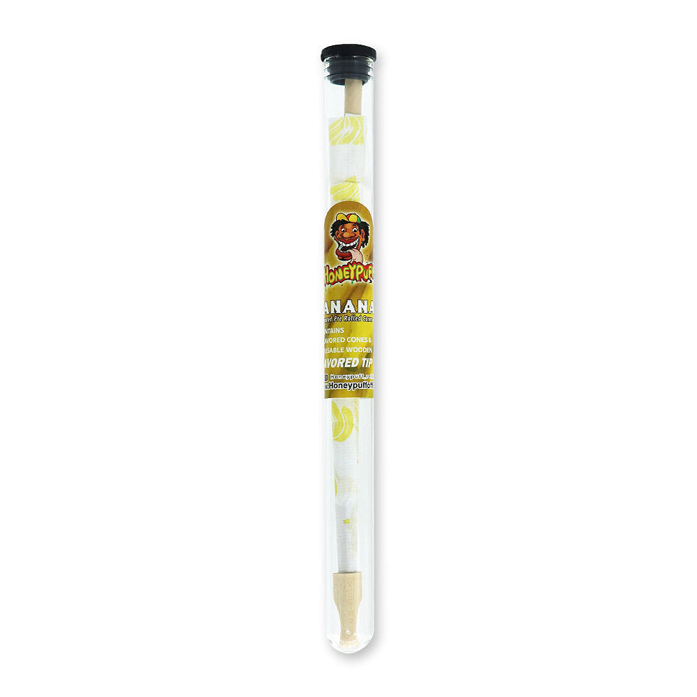 HONEYPUFF Banana Flavors Pre Rolled Cones With Wood Tips, King Size Rolling Paper & Glass Cigarette Holder Slow Burning Rolling Cones