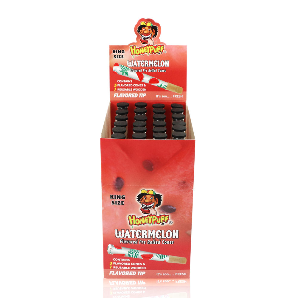HONEYPUFF Watermelon Flavors Pre Rolled Cones With Wood Tips, King Size Rolling Paper & Glass Cigarette Holder Slow Burning Rolling Cones