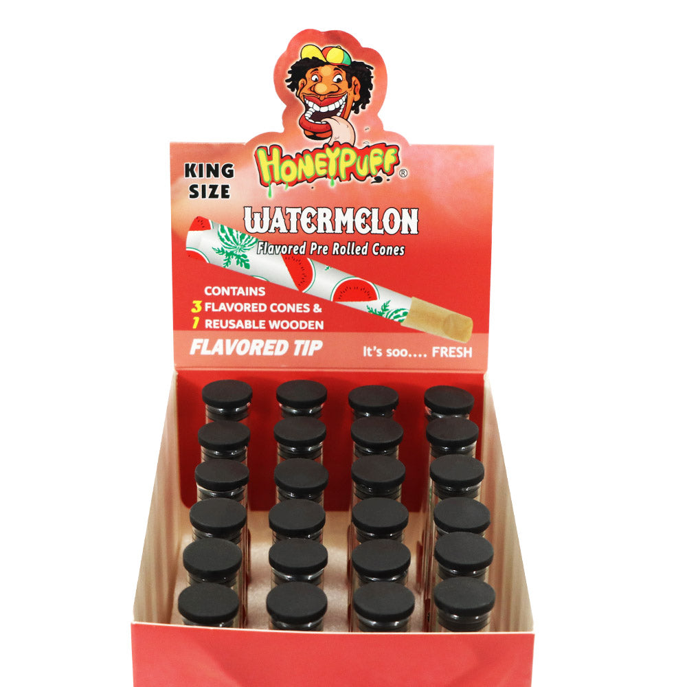 HONEYPUFF Watermelon Flavors Pre Rolled Cones With Wood Tips, King Size Rolling Paper & Glass Cigarette Holder Slow Burning Rolling Cones