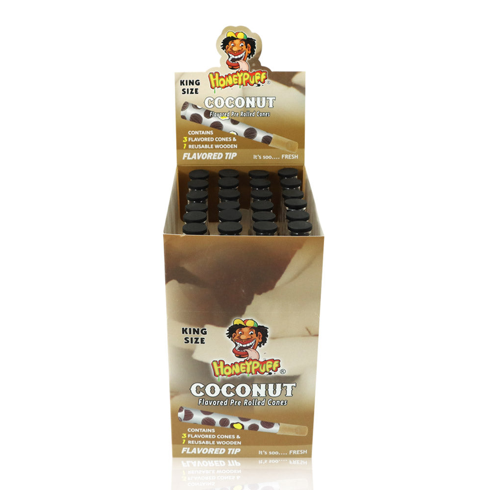HONEYPUFF Coconut Flavors Pre Rolled Cones With Wood Tips, King Size Rolling Paper & Glass Cigarette Holder Slow Burning Rolling Cones