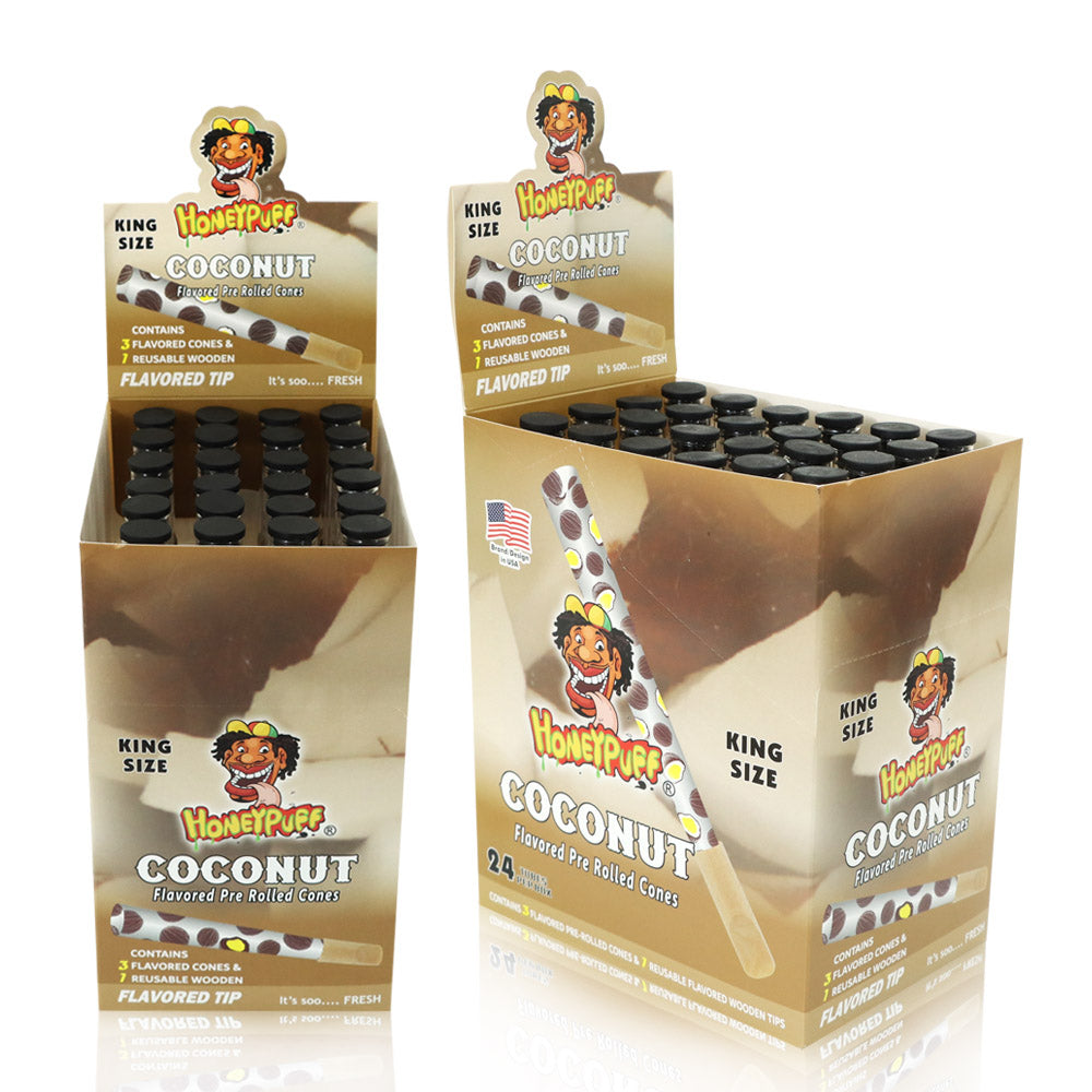 HONEYPUFF Coconut Flavors Pre Rolled Cones With Wood Tips, King Size Rolling Paper & Glass Cigarette Holder Slow Burning Rolling Cones