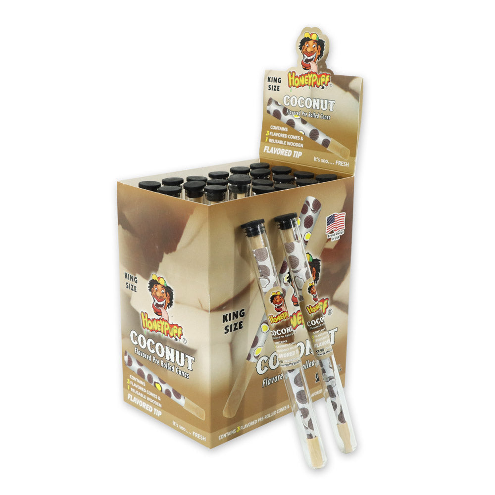 HONEYPUFF Coconut Flavors Pre Rolled Cones With Wood Tips, King Size Rolling Paper & Glass Cigarette Holder Slow Burning Rolling Cones