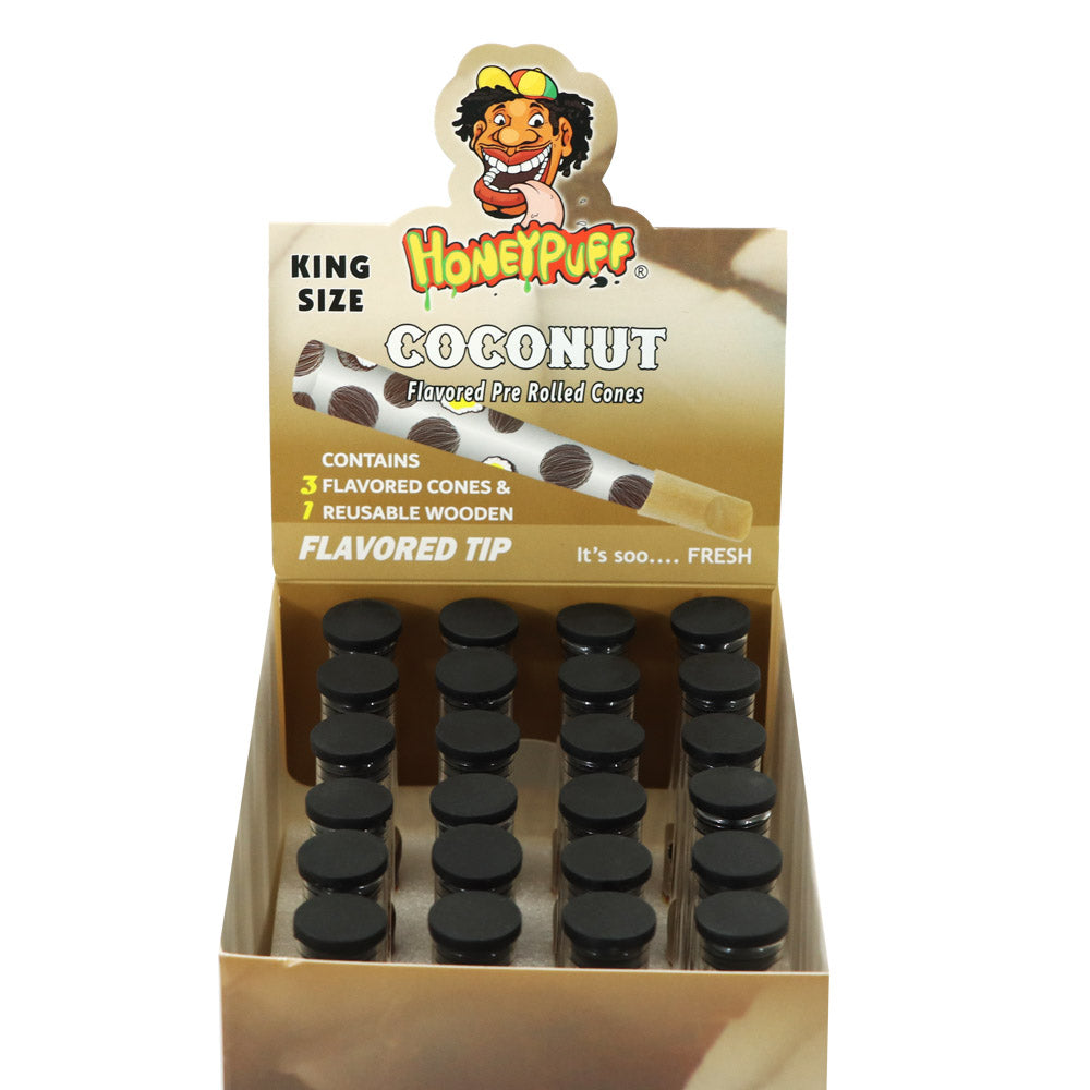 HONEYPUFF Coconut Flavors Pre Rolled Cones With Wood Tips, King Size Rolling Paper & Glass Cigarette Holder Slow Burning Rolling Cones