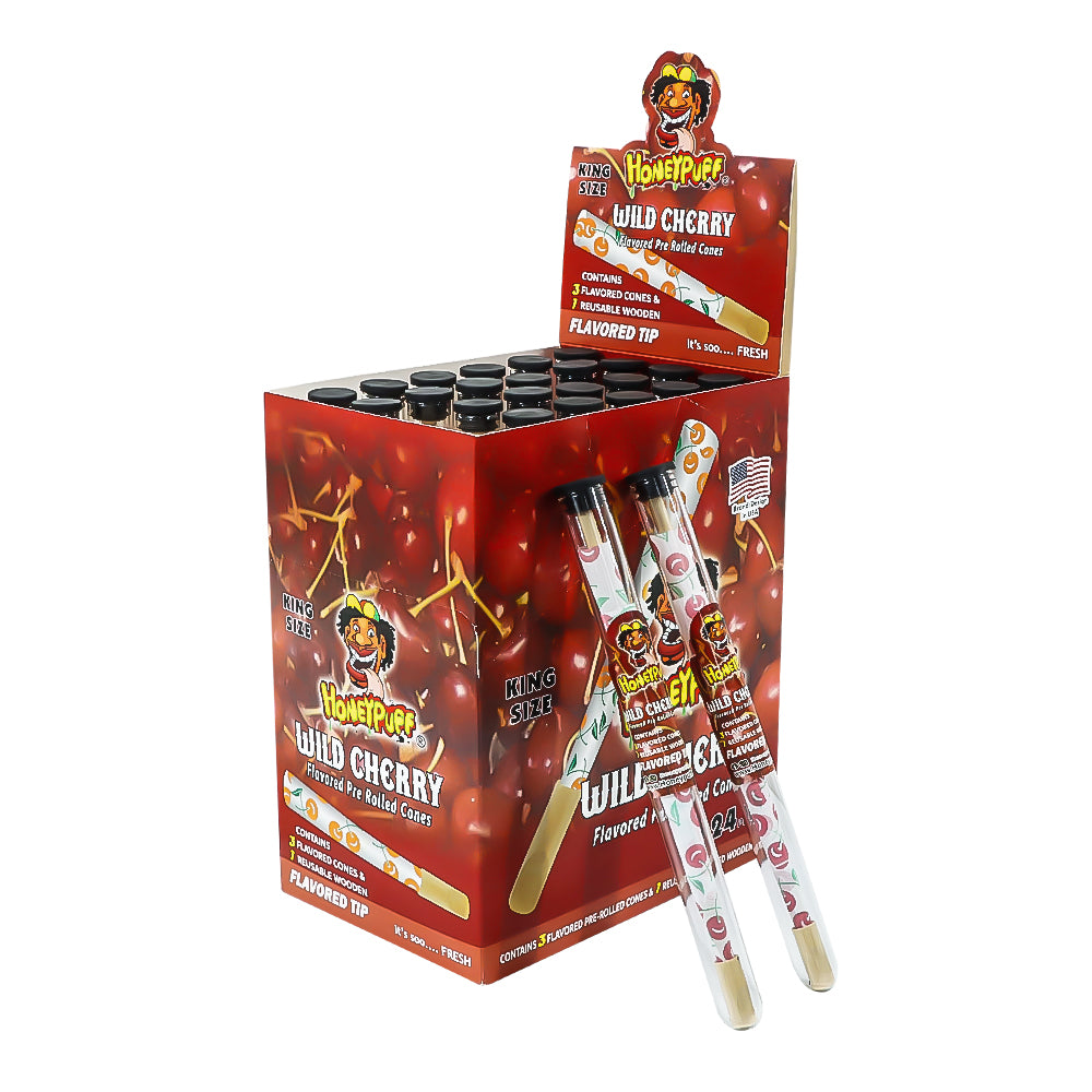 HONEYPUFF Cherry Flavors Pre Rolled Cones With Wood Tips, King Size Rolling Paper & Glass Cigarette Holder Slow Burning Rolling Cones