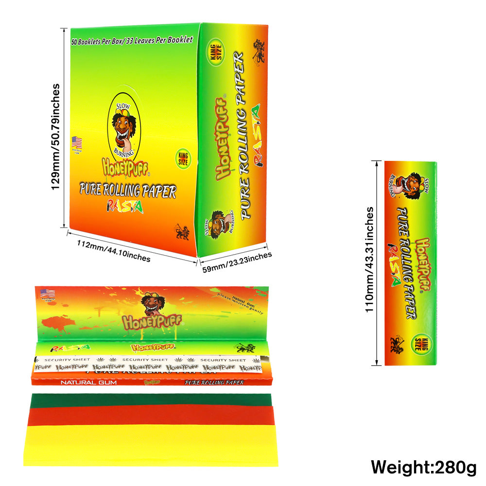 HONEYPUFF King Size Cigarette Rolling Paper, 3 Colors Natural Grain Fiber Rolling Papers,Slow Burning Papers