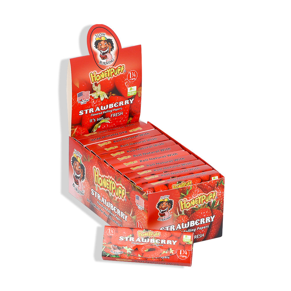 HONEYPUFF 1 1/4 Size Strawberry Flavored Rolling Papers, Slow Burning Cigarette Rolling Papers (32 PCS)