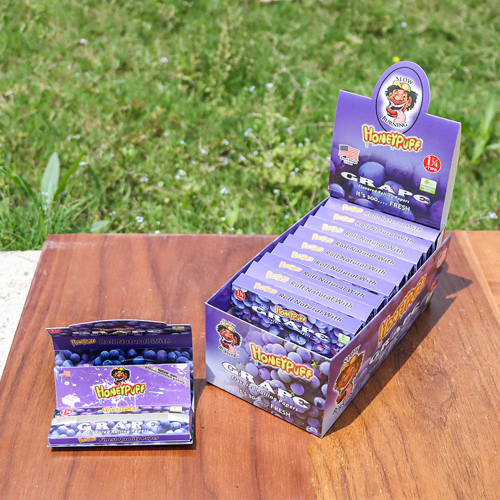 HONEYPUFF 1 1/4 Size Grape Flavored Rolling Papers, Slow Burning Cigarette Rolling Papers (32 PCS)