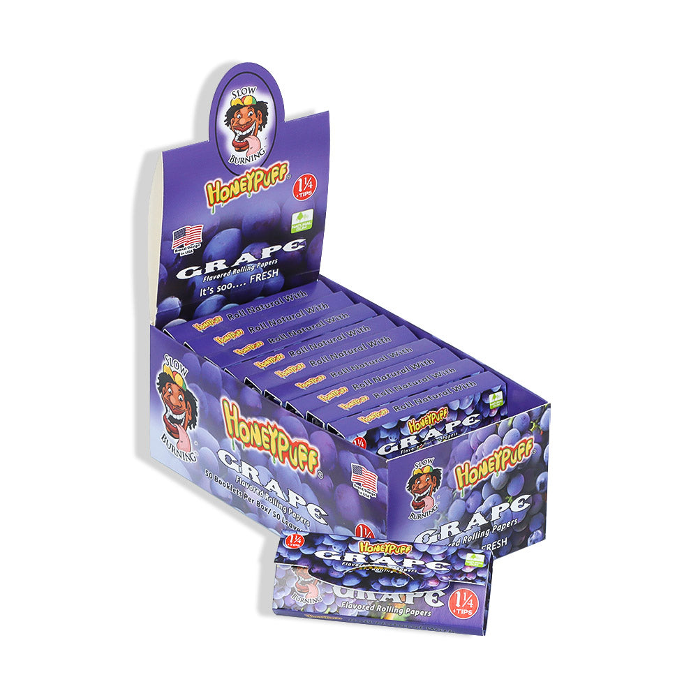 HONEYPUFF 1 1/4 Size Grape Flavored Rolling Papers, Slow Burning Cigarette Rolling Papers (32 PCS)