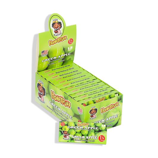 HONEYPUFF 1 1/4 Size Green Apple Flavored Rolling Papers, Slow Burning Cigarette Rolling Papers (32 PCS)