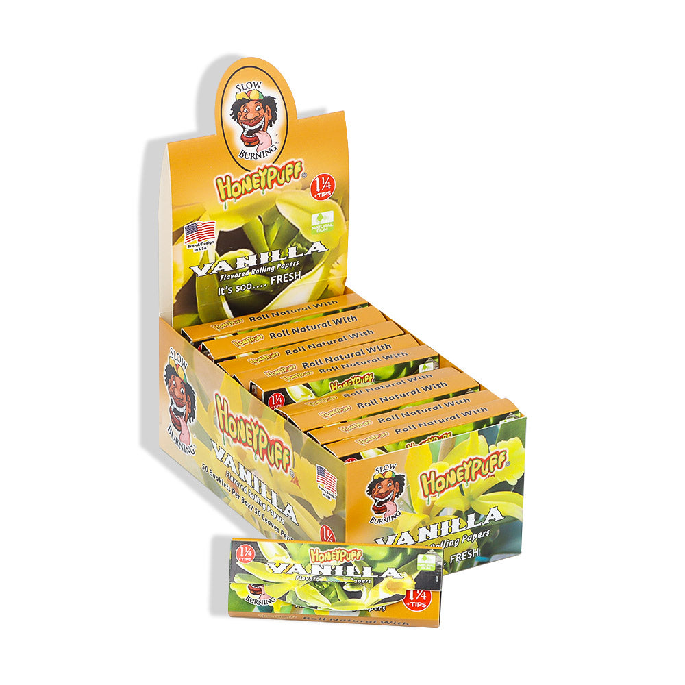 HONEYPUFF 1 1/4 Size Vanilla Flavored Rolling Papers, Slow Burning Cigarette Rolling Papers (32 PCS)