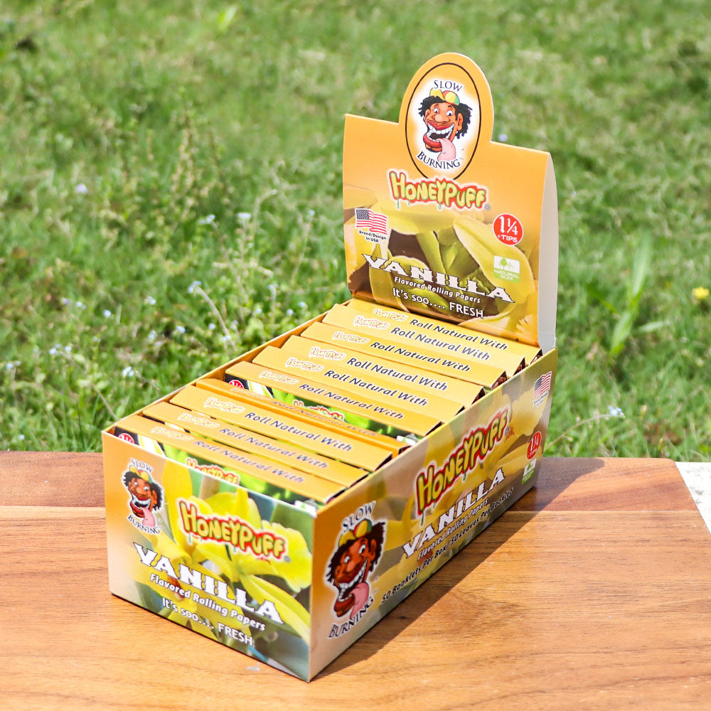 HONEYPUFF 1 1/4 Size Vanilla Flavored Rolling Papers, Slow Burning Cigarette Rolling Papers (32 PCS)
