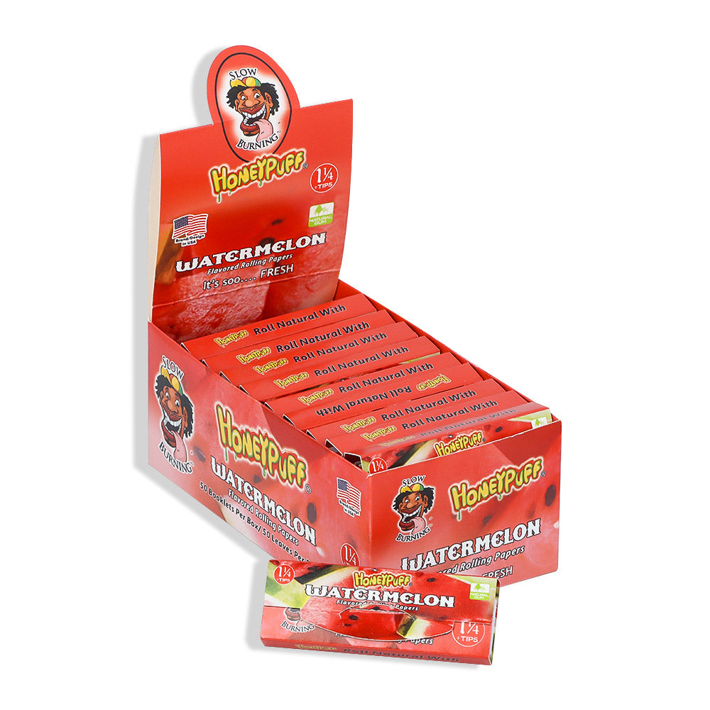 HONEYPUFF 1 1/4 Size Watermelon Flavored Rolling Papers, Slow Burning Cigarette Rolling Papers (32 PCS)