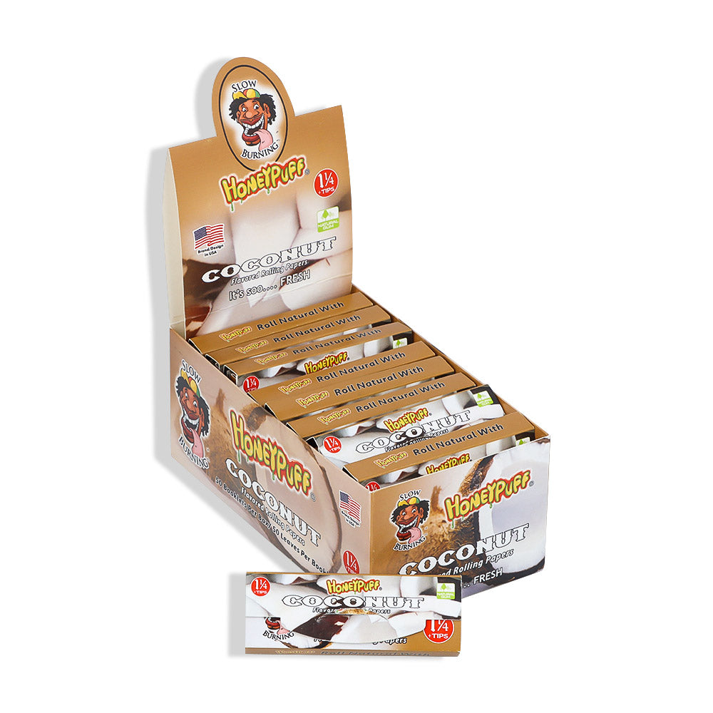 HONEYPUFF 1 1/4 Size Coconut Flavored Rolling Papers, Slow Burning Cigarette Rolling Papers (32 PCS)