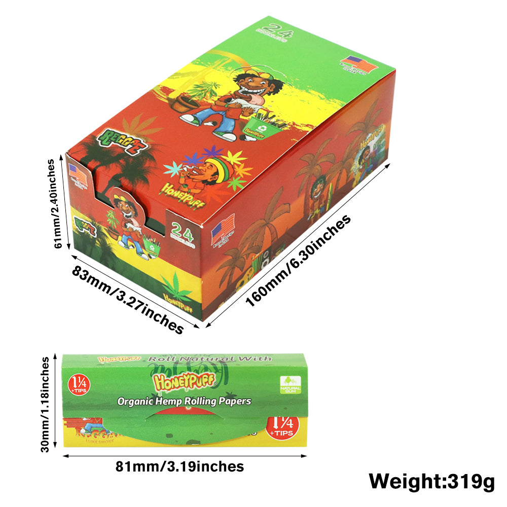 HONEYPUFF Rasta Style Rolling Papers with Rolling Tips, 1 1/4 Size Rolling Paper, Natural Slow Burning Papers, 50 PCS
