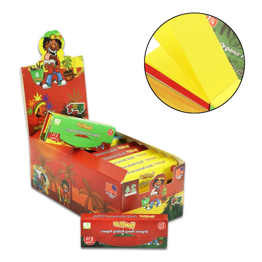 HONEYPUFF Rasta Style Rolling Papers with Rolling Tips, 1 1/4 Size Rolling Paper, Natural Slow Burning Papers, 50 PCS