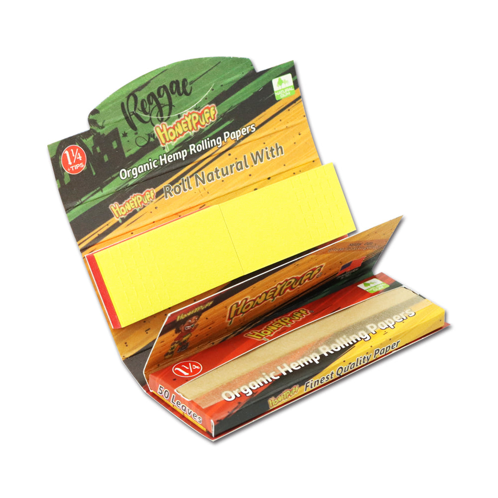 HONEYPUFF Rasta Style Rolling Papers with Rolling Tips, 1 1/4 Size Rolling Paper, Natural Slow Burning Papers, 50 PCS