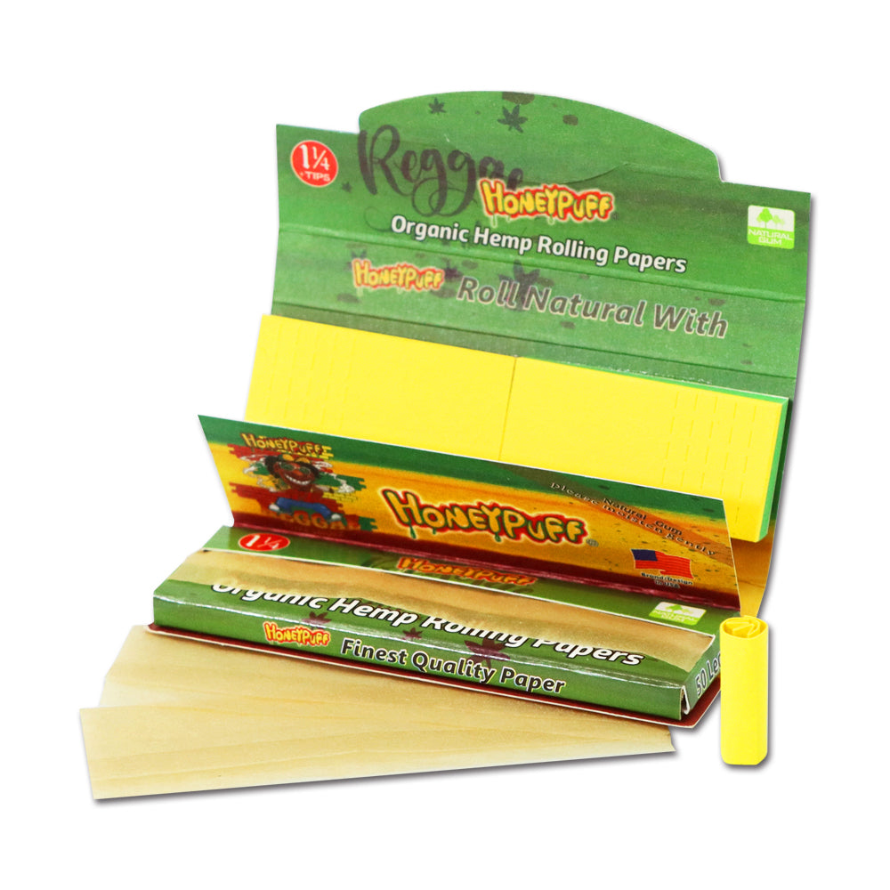 HONEYPUFF Rasta Style Rolling Papers with Rolling Tips, 1 1/4 Size Rolling Paper, Natural Slow Burning Papers, 50 PCS