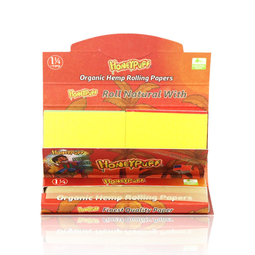 HONEYPUFF Rasta Style Rolling Papers with Rolling Tips, 1 1/4 Size Rolling Paper, Natural Slow Burning Papers, 50 PCS