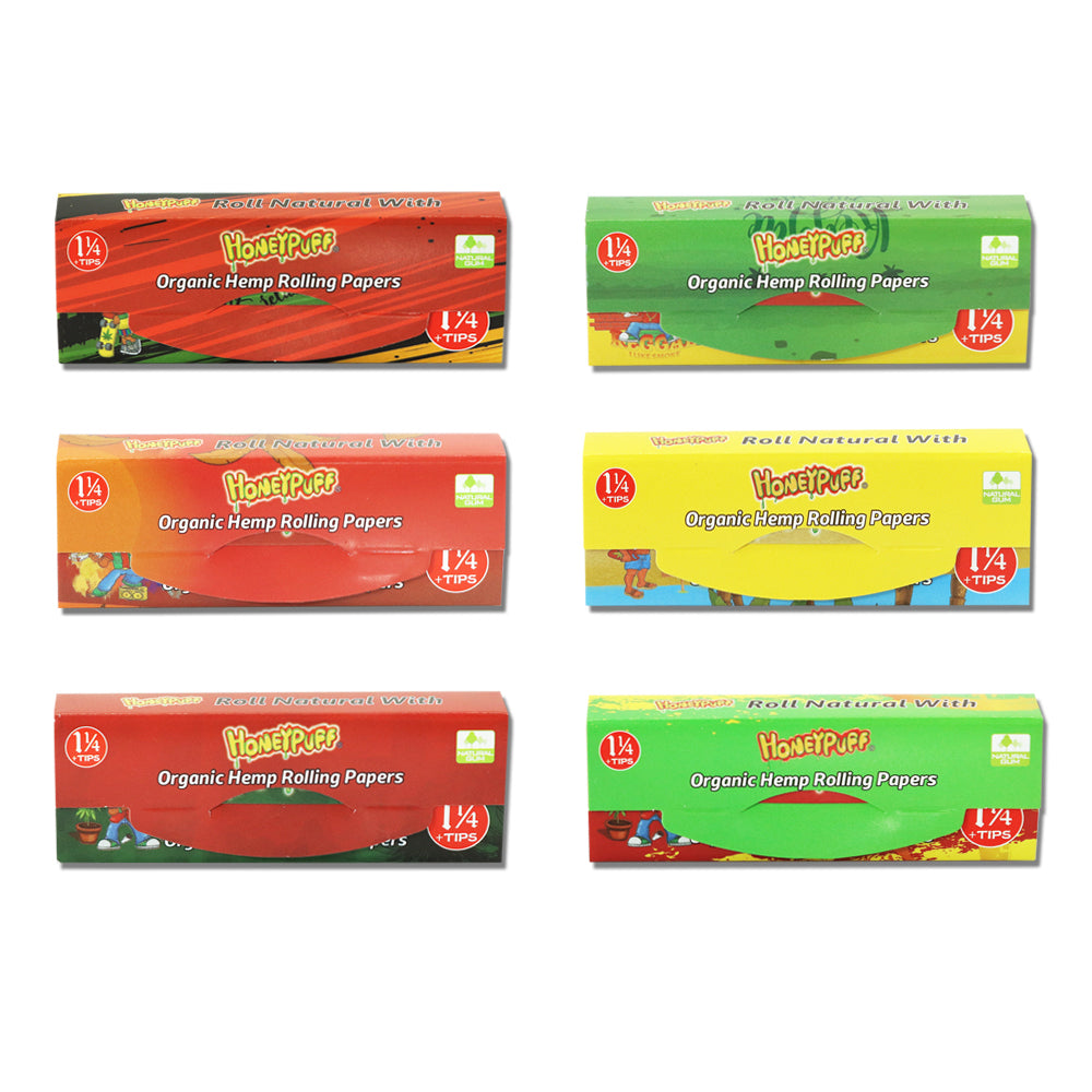 HONEYPUFF Rasta Style Rolling Papers with Rolling Tips, 1 1/4 Size Rolling Paper, Natural Slow Burning Papers, 50 PCS