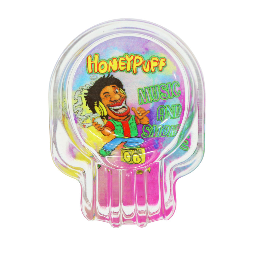 HONEYPUFF Skull Glass Ashtray, Three Cigarette Holders Ash Tray, Easy Clean Glass Cigarette Ashtray, 6 PCS