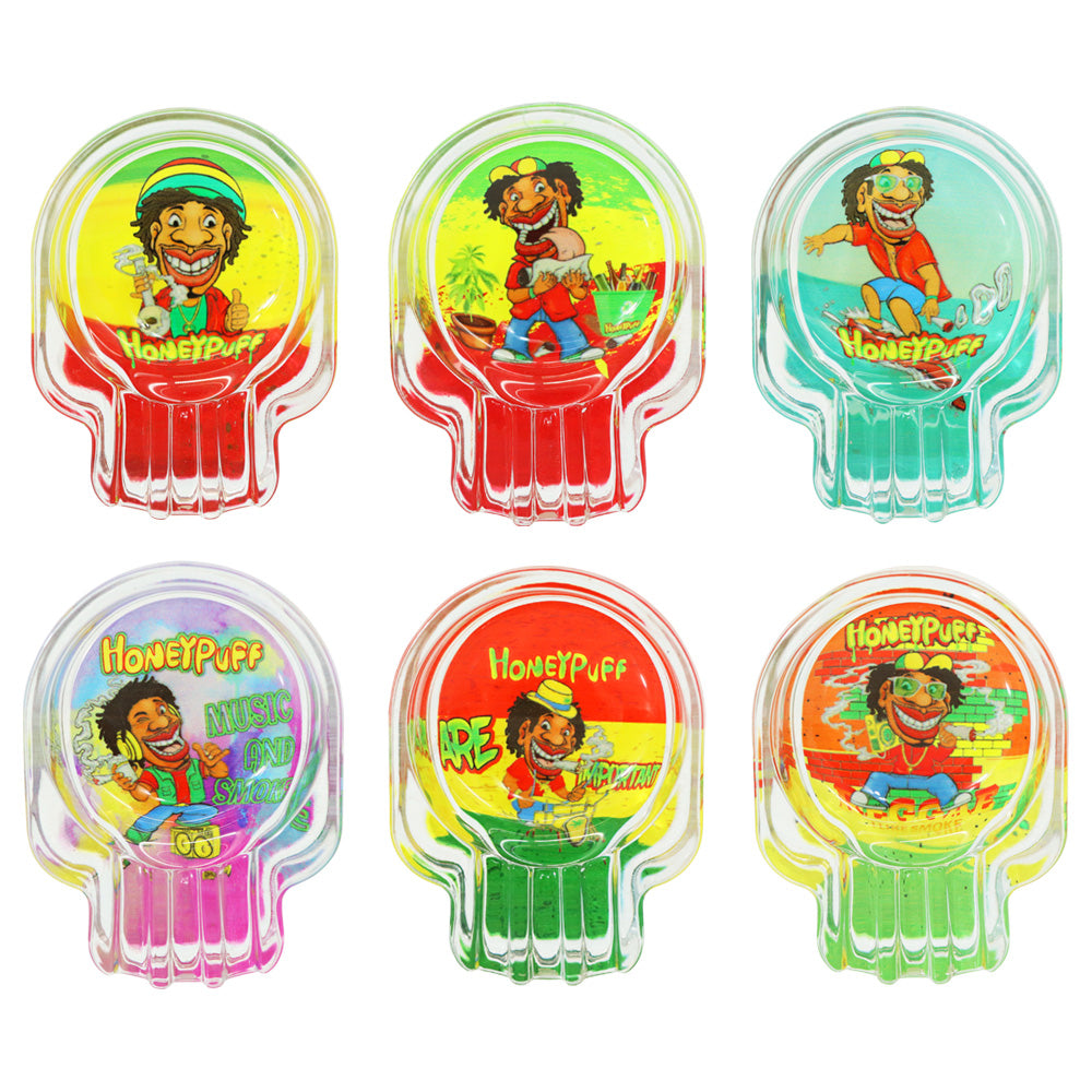 HONEYPUFF Skull Glass Ashtray, Three Cigarette Holders Ash Tray, Easy Clean Glass Cigarette Ashtray, 6 PCS