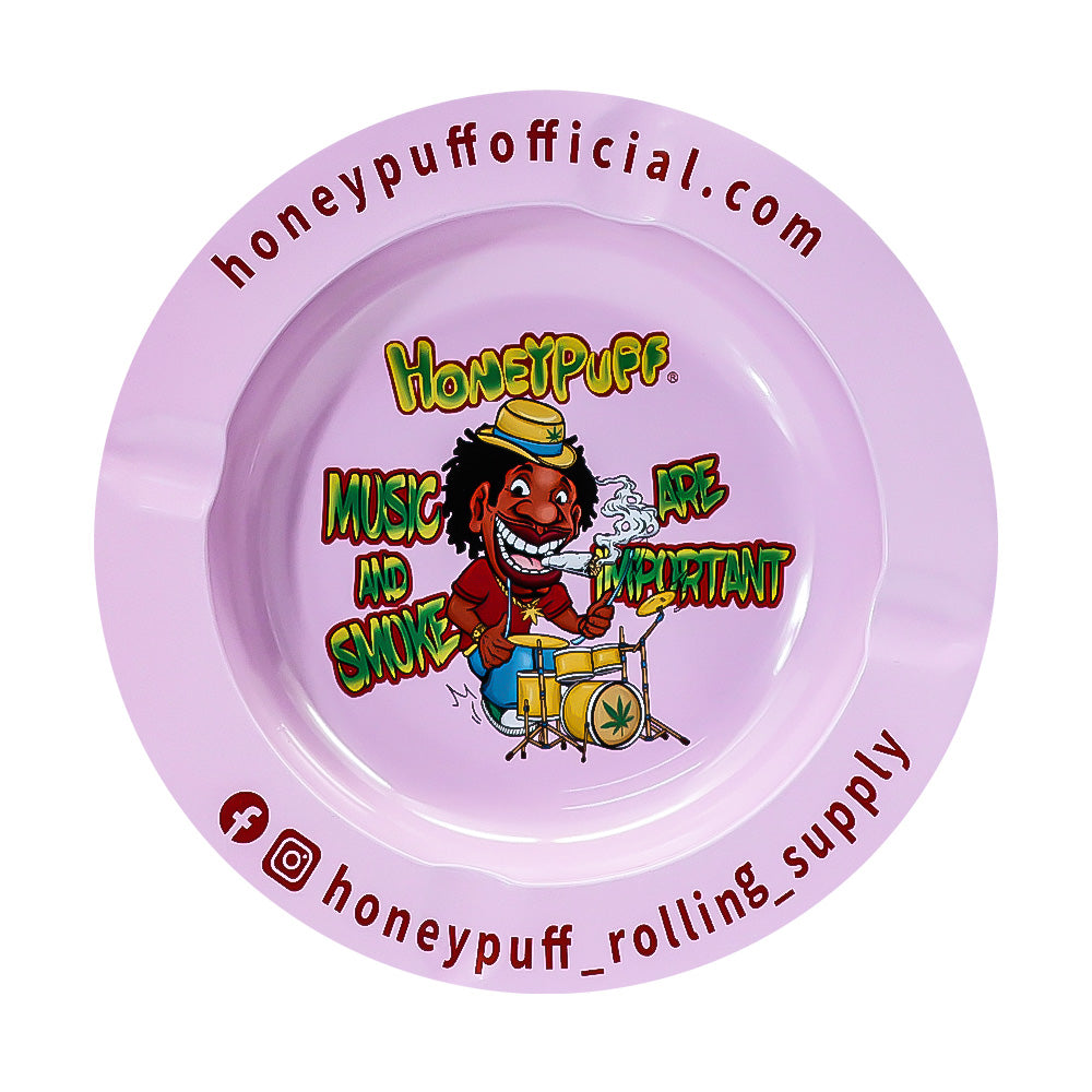 HONEYPUFF Pink Tinplate Metal Ashtray, Mini Size Ash Tray with Cigarette Holder, Easy Clean Metal Cigarette Ashtray & Portable