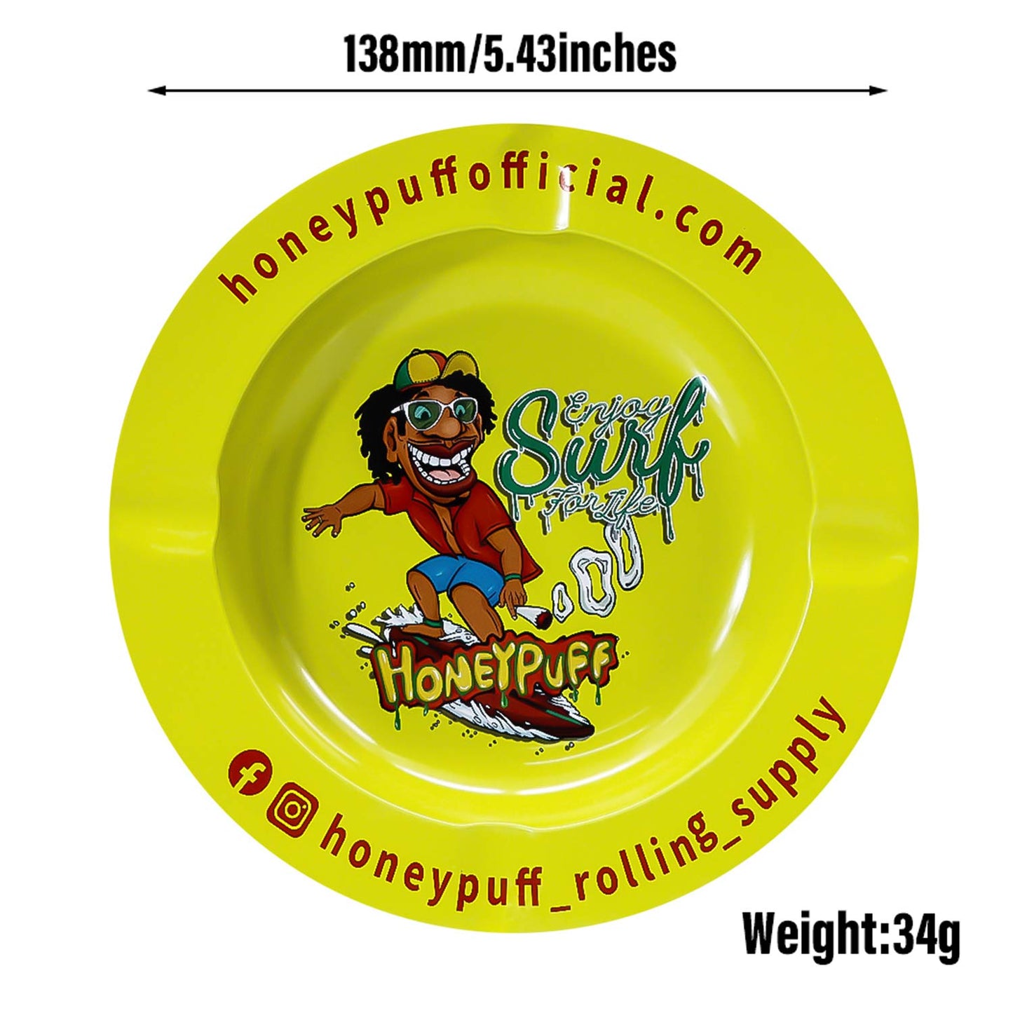 HONEYPUFF Green Tinplate Metal Ashtray, Mini Size Ash Tray with Cigarette Holder, Easy Clean Metal Cigarette Ashtray & Portable