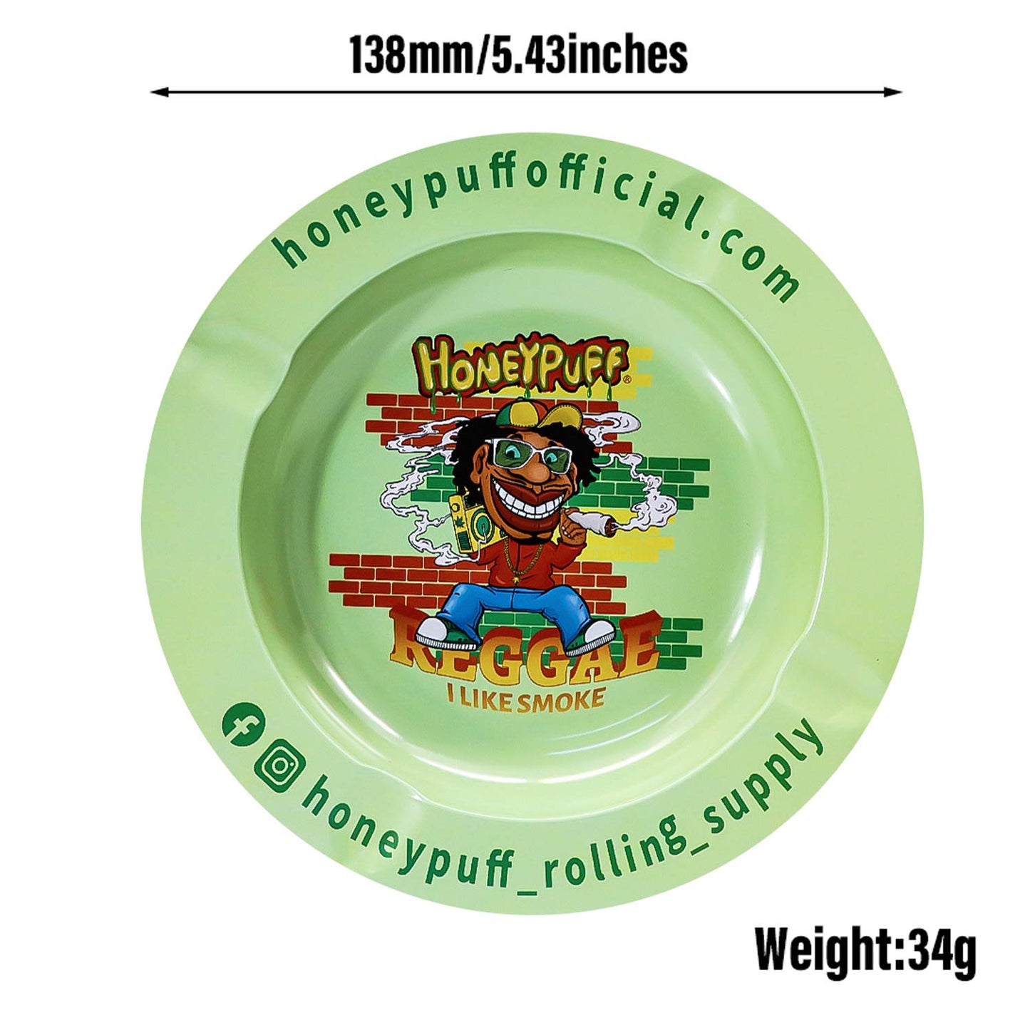 HONEYPUFF Green Tinplate Metal Ashtray, Mini Size Ash Tray with Cigarette Holder, Easy Clean Metal Cigarette Ashtray & Portable