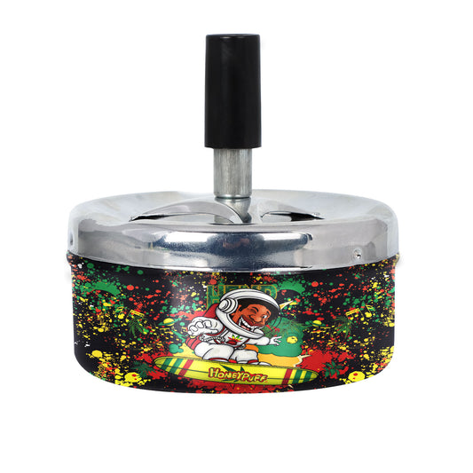 HONEYPUFF Press-Zigarettenaschenbecher, runder Aschenbecher und Zigarettenspitze aus Metall, tragbare Aschenbecher
