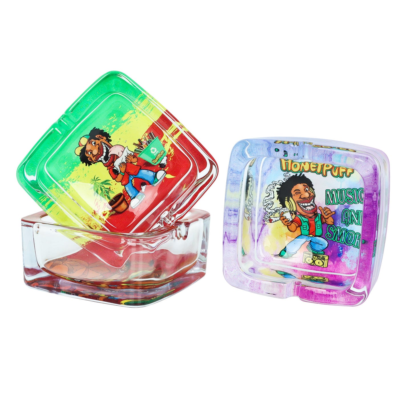 HONEYPUFF 92 mm Glass Ashtray, Square Shape Ash Tray with Cigarette Holder, Decorate Cigarette Ashtray & Easy Clean, 6 PCS