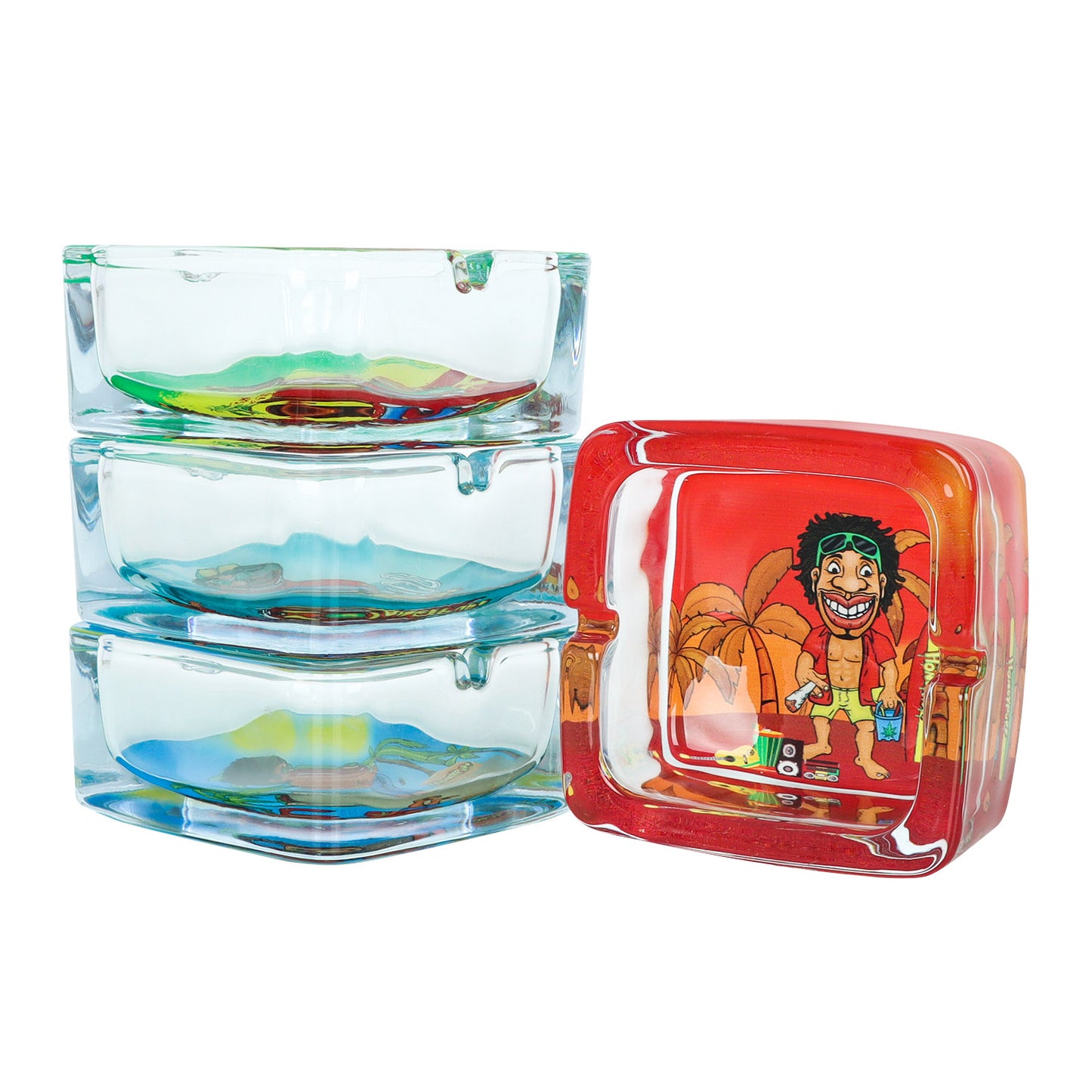 HONEYPUFF 92 mm Glass Ashtray, Square Shape Ash Tray with Cigarette Holder, Decorate Cigarette Ashtray & Easy Clean, 6 PCS