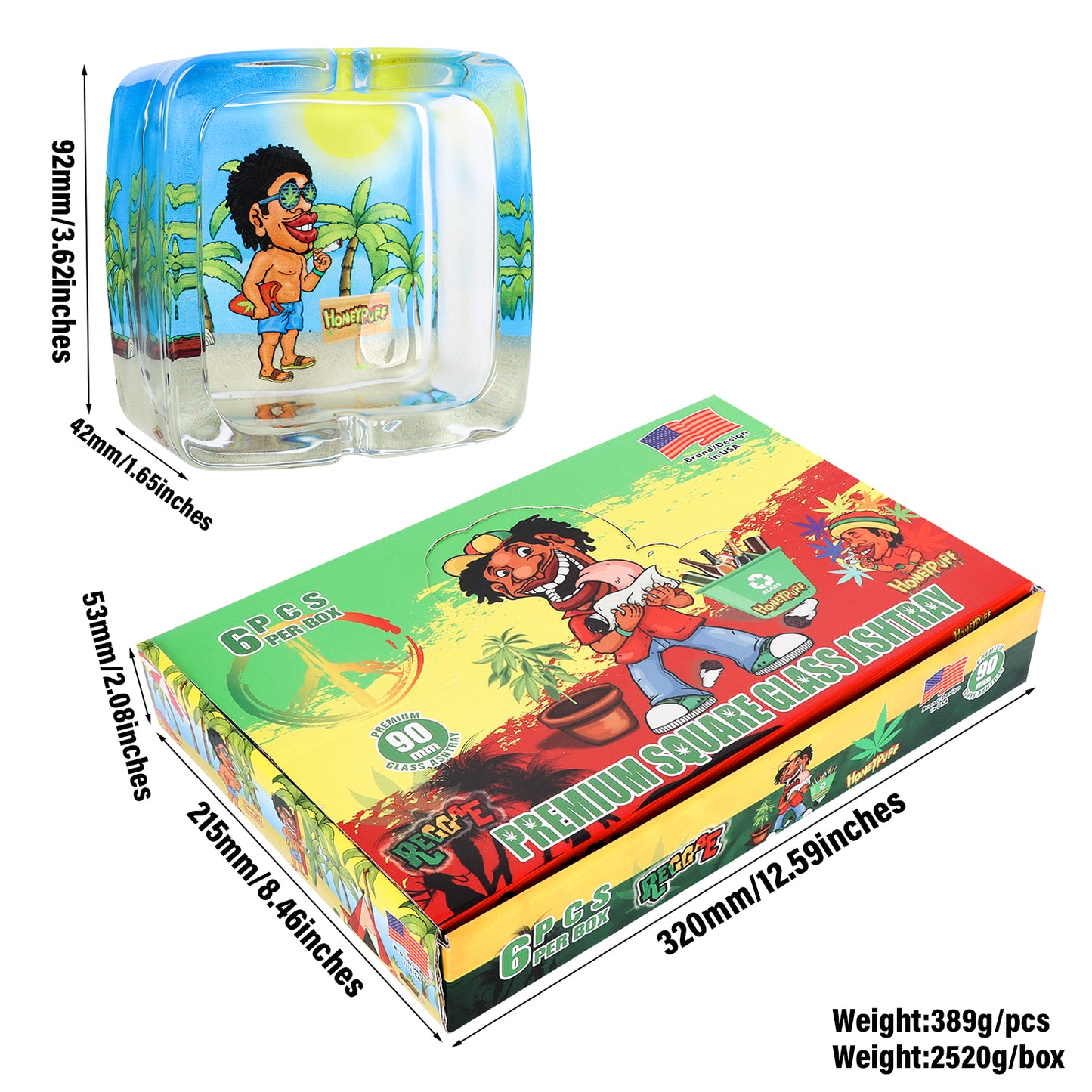 HONEYPUFF 92 mm Glass Ashtray, Square Shape Ash Tray with Cigarette Holder, Decorate Cigarette Ashtray & Easy Clean, 6 PCS