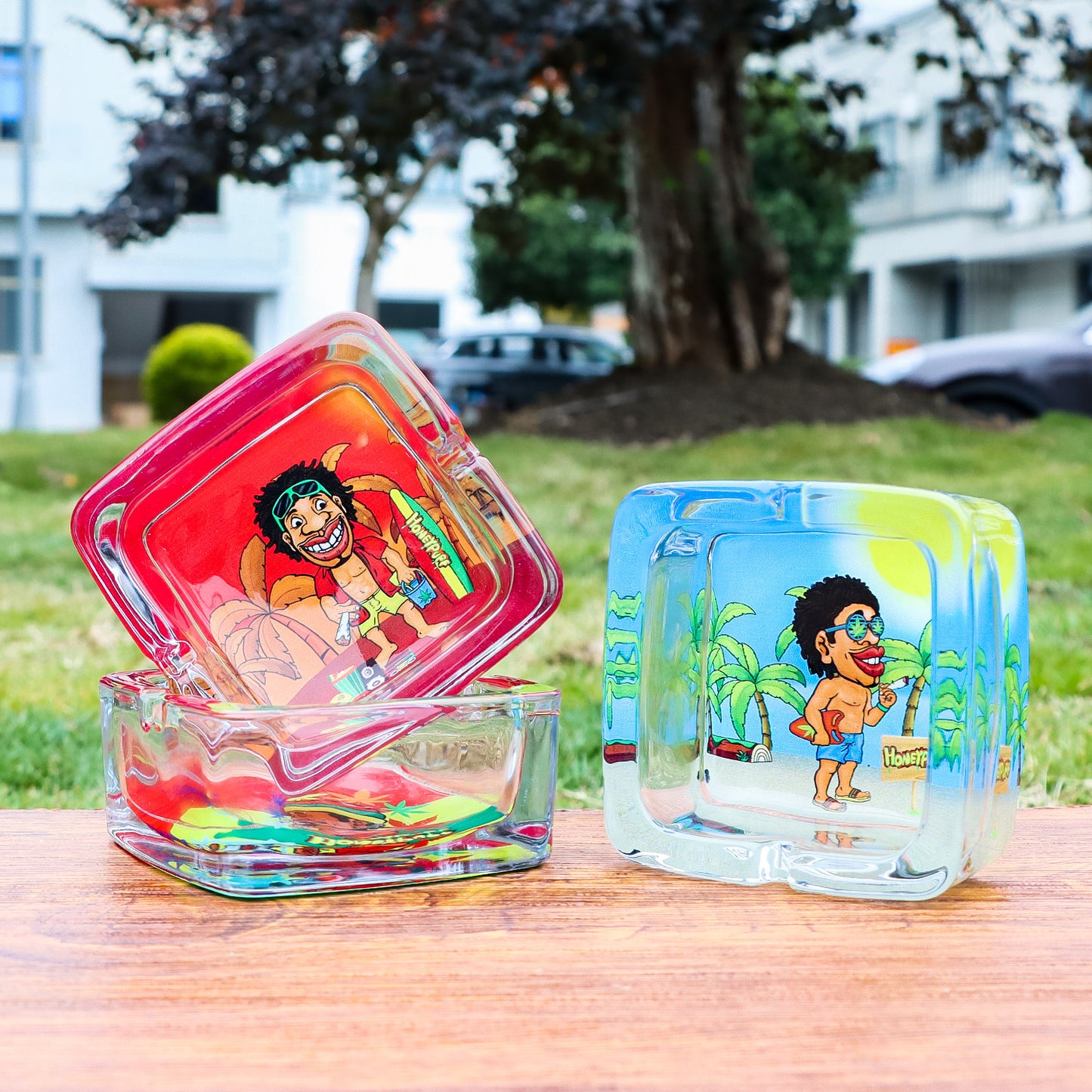 HONEYPUFF 92 mm Glass Ashtray, Square Shape Ash Tray with Cigarette Holder, Decorate Cigarette Ashtray & Easy Clean, 6 PCS