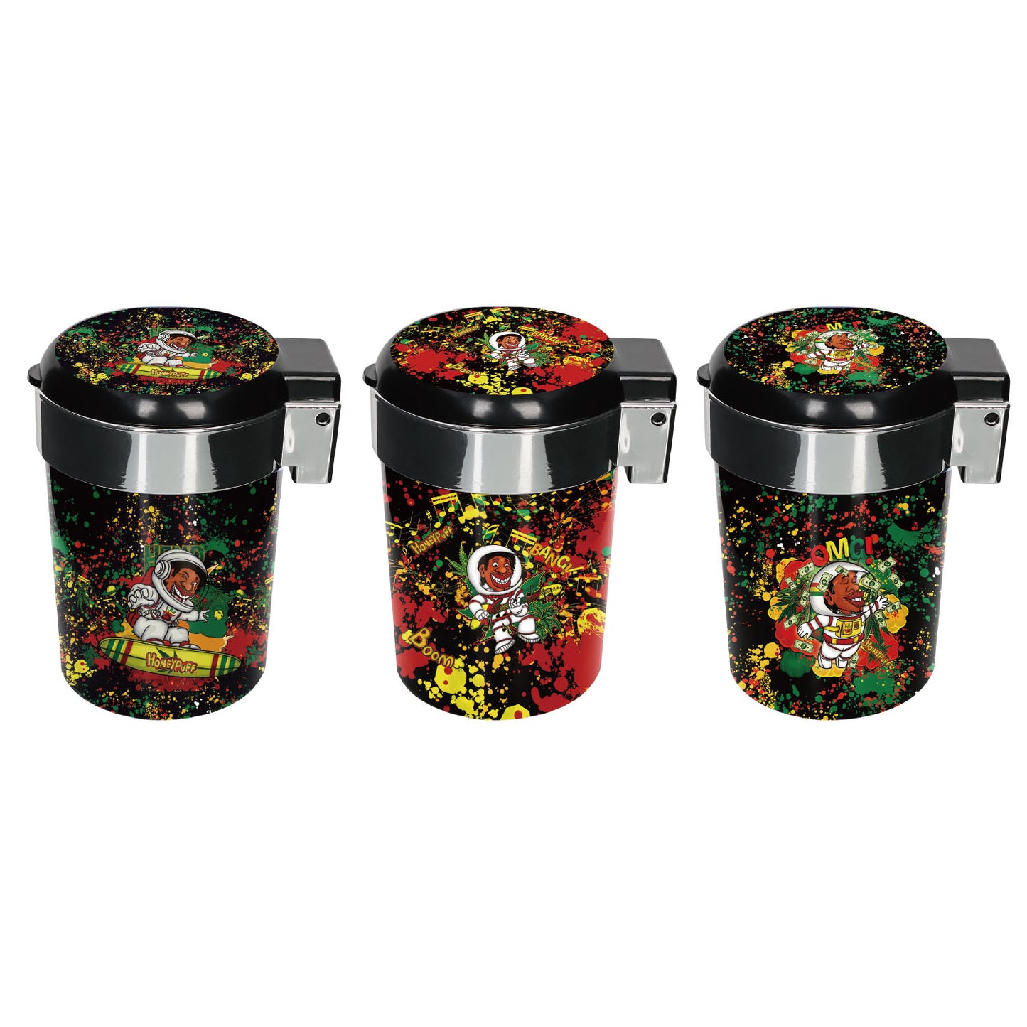 HONEYPUFF Flip Plastic Ashtray, Black Big Storage Jar Ash Tray, Easy Clean Cigarette Ashtray, 6 PCS / Box