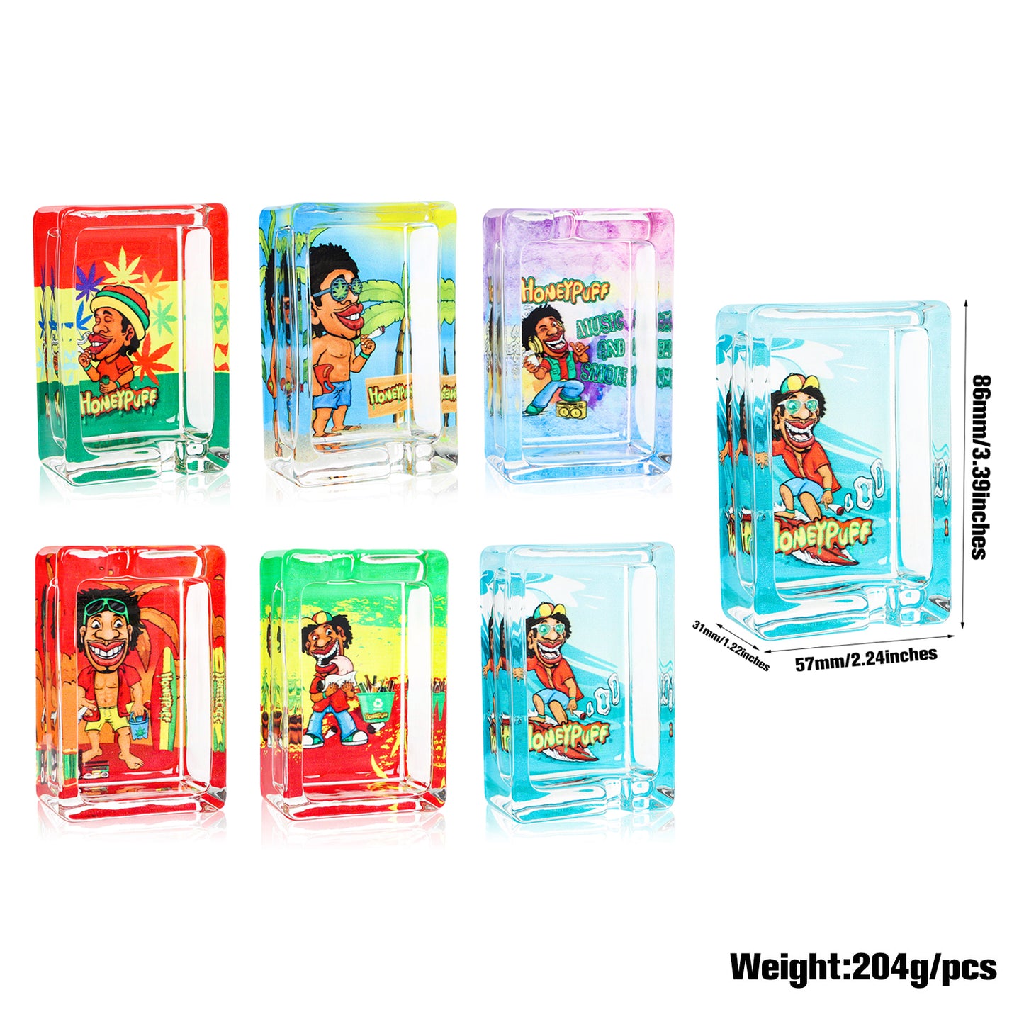 HONEYPUFF 86 mm Rectangle Shape Glass Ashtray, Decorative Ash Tray, Portable Cigarette Ashtray with Cigarette Holder