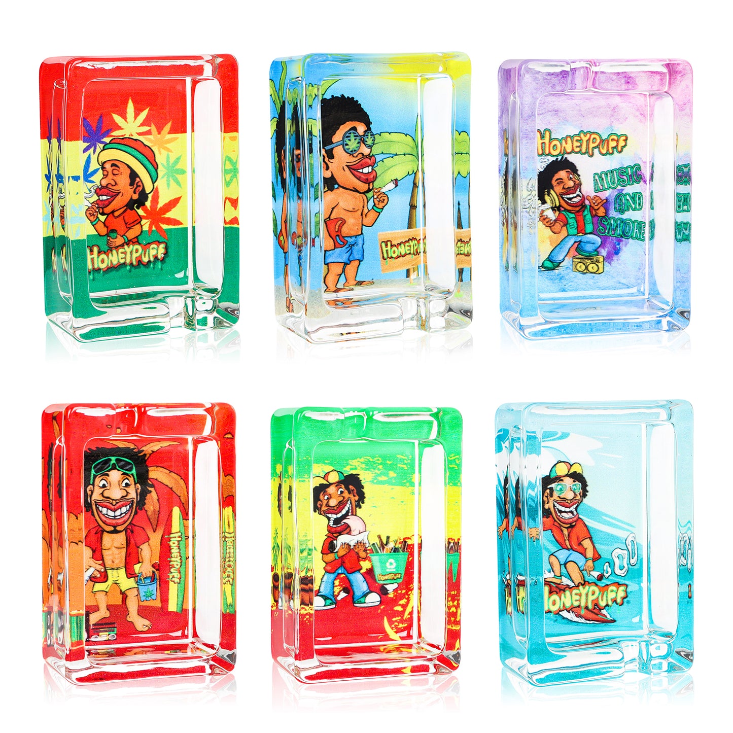 HONEYPUFF 86 mm Rectangle Shape Glass Ashtray, Decorative Ash Tray, Portable Cigarette Ashtray with Cigarette Holder