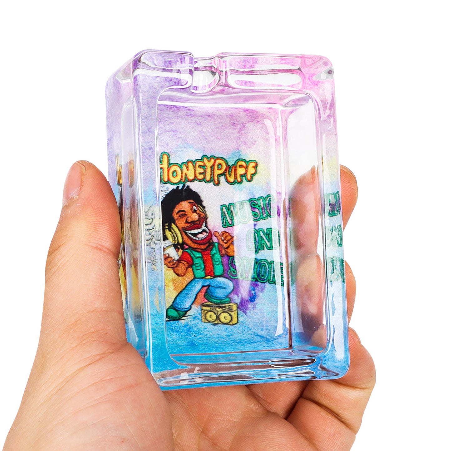 HONEYPUFF 86 mm Rectangle Shape Glass Ashtray, Decorative Ash Tray, Portable Cigarette Ashtray with Cigarette Holder