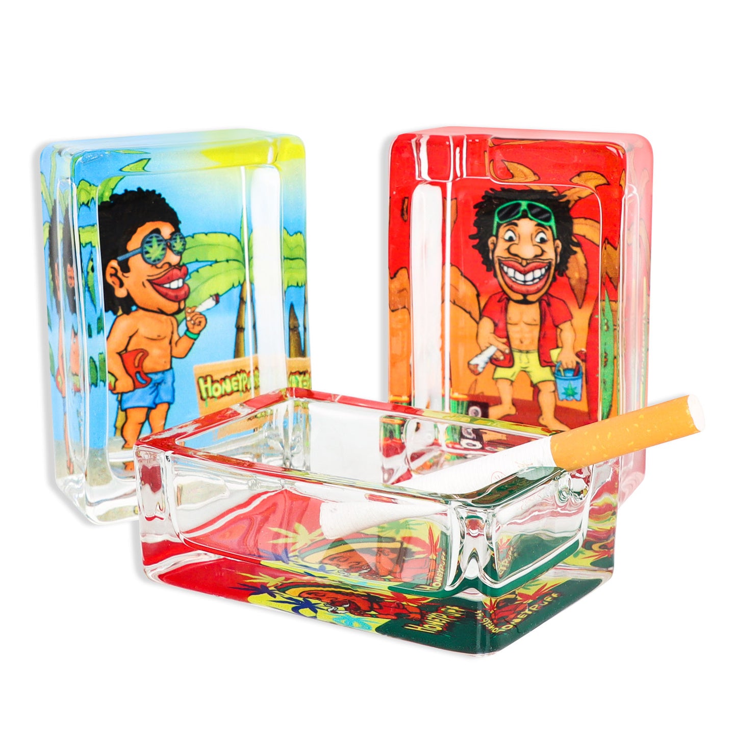 HONEYPUFF 86 mm Rectangle Shape Glass Ashtray, Decorative Ash Tray, Portable Cigarette Ashtray with Cigarette Holder