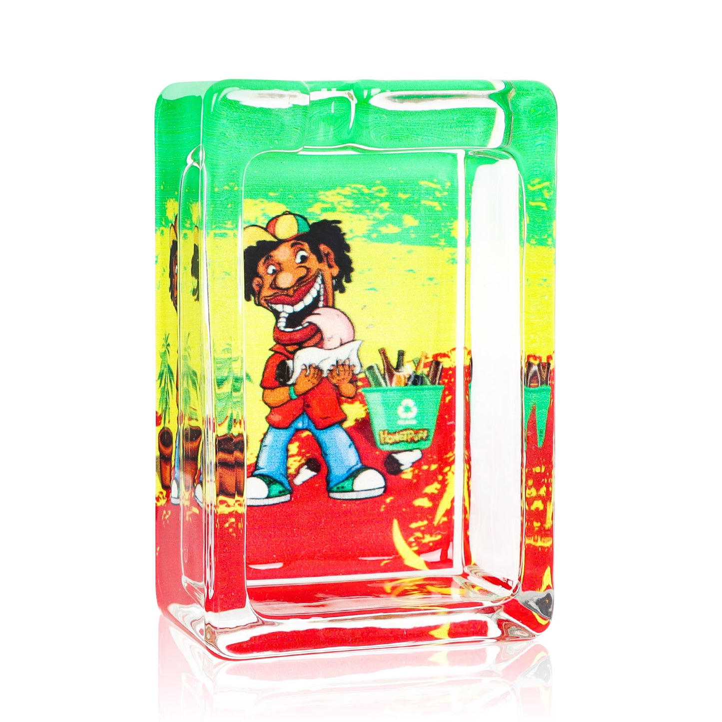 HONEYPUFF 86 mm Rectangle Shape Glass Ashtray, Decorative Ash Tray, Portable Cigarette Ashtray with Cigarette Holder