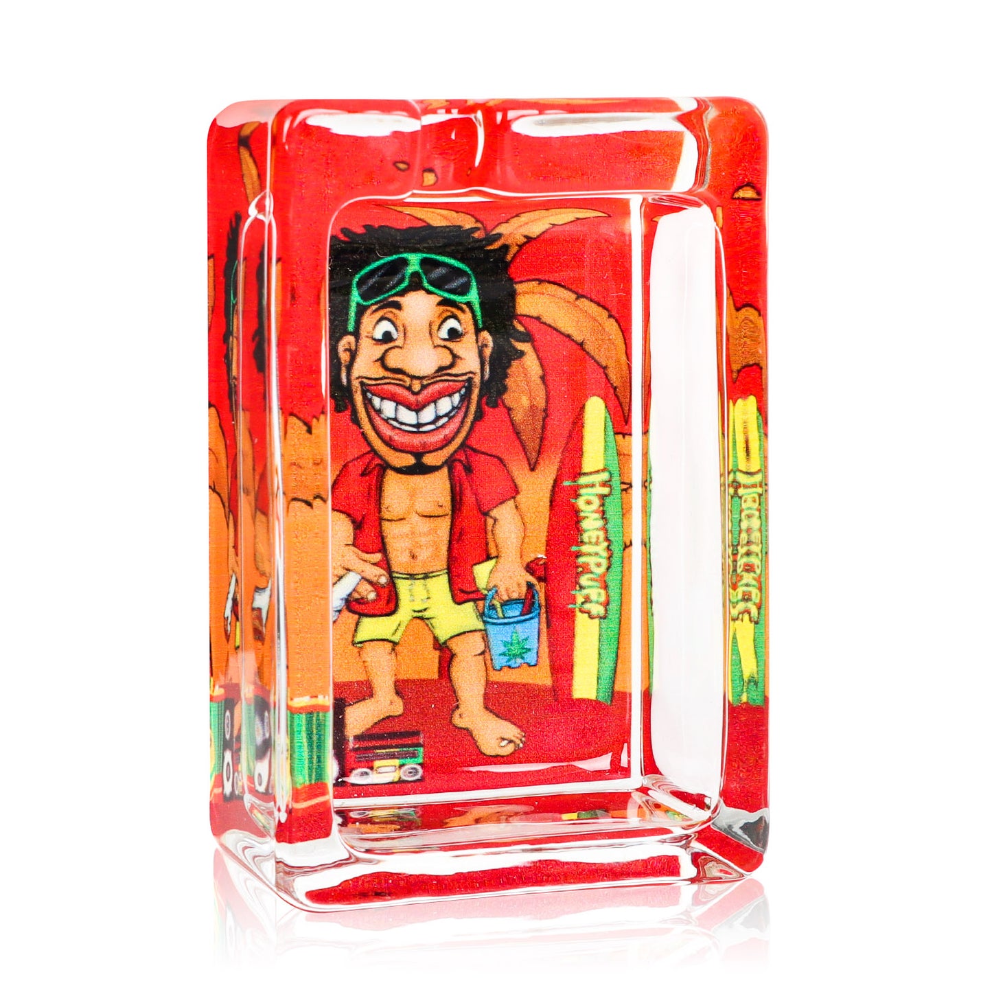 HONEYPUFF 86 mm Rectangle Shape Glass Ashtray, Decorative Ash Tray, Portable Cigarette Ashtray with Cigarette Holder